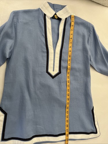 GURU donna - tunica CLASSICA - blu - bordo blu navy e bianco - GRANDE - LINO - Foto 6 di 10