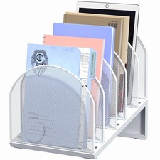 5-Section Desk File Organizer, Metal Mesh Folder Organizer for Documents,  O...