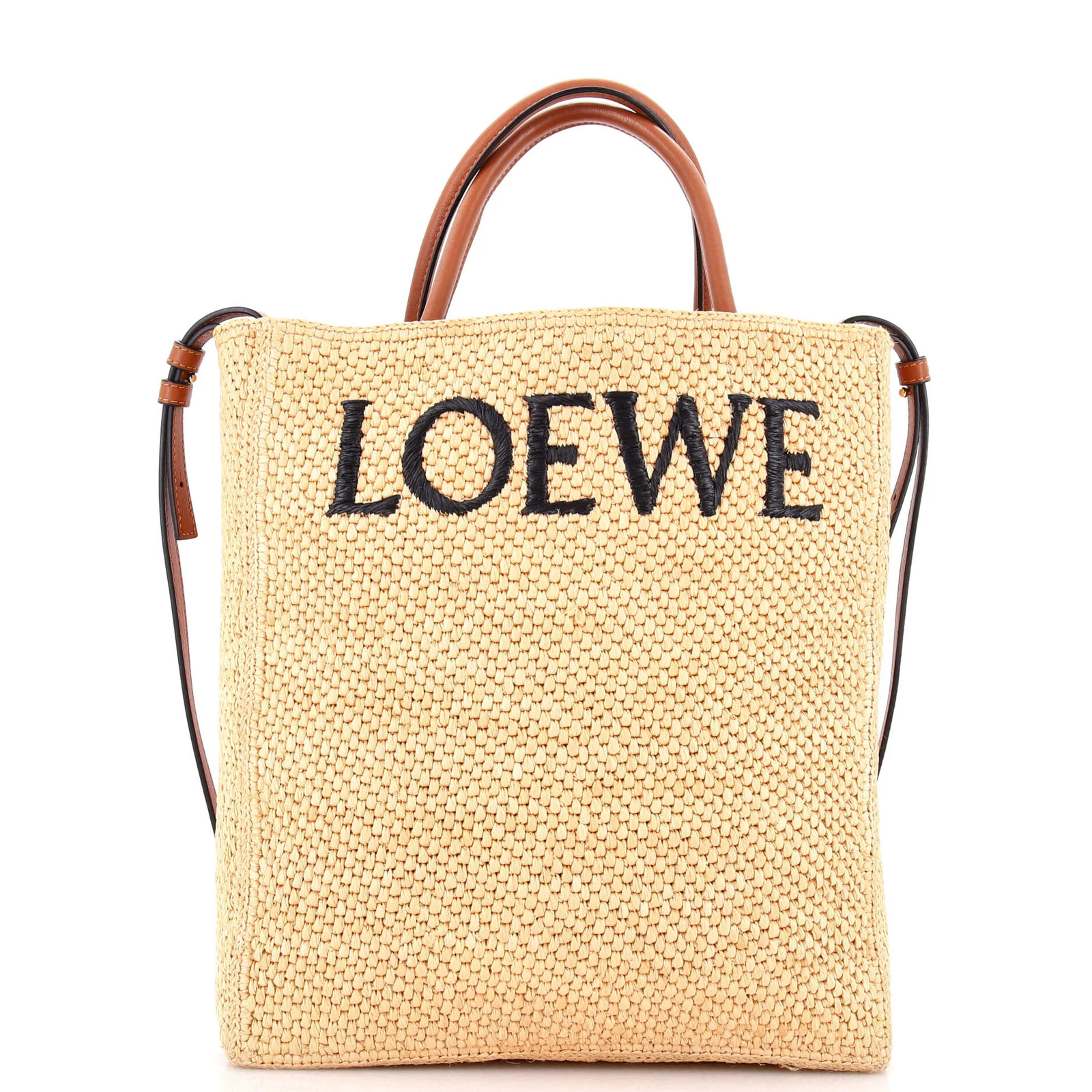 Loewe A4 Tote Raffia and Leather North South