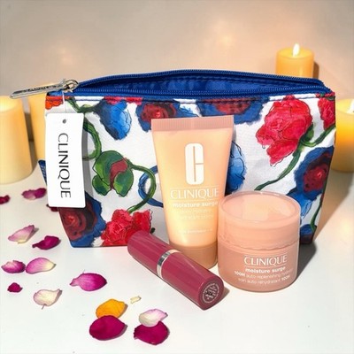 Clinique Moisture Surge Gift Bag Set - Plum Pop Lipstick Body Lotion Moisturizer