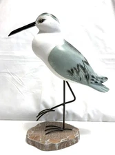 Wood Seagull Figurine 10" Sea Bird Statue Painted Grey White Nautical Coastal