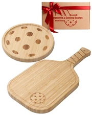 cenleoha Pickleball Charcuterie Cheese Board Set - Bamboo Paddle & Round Plate 1