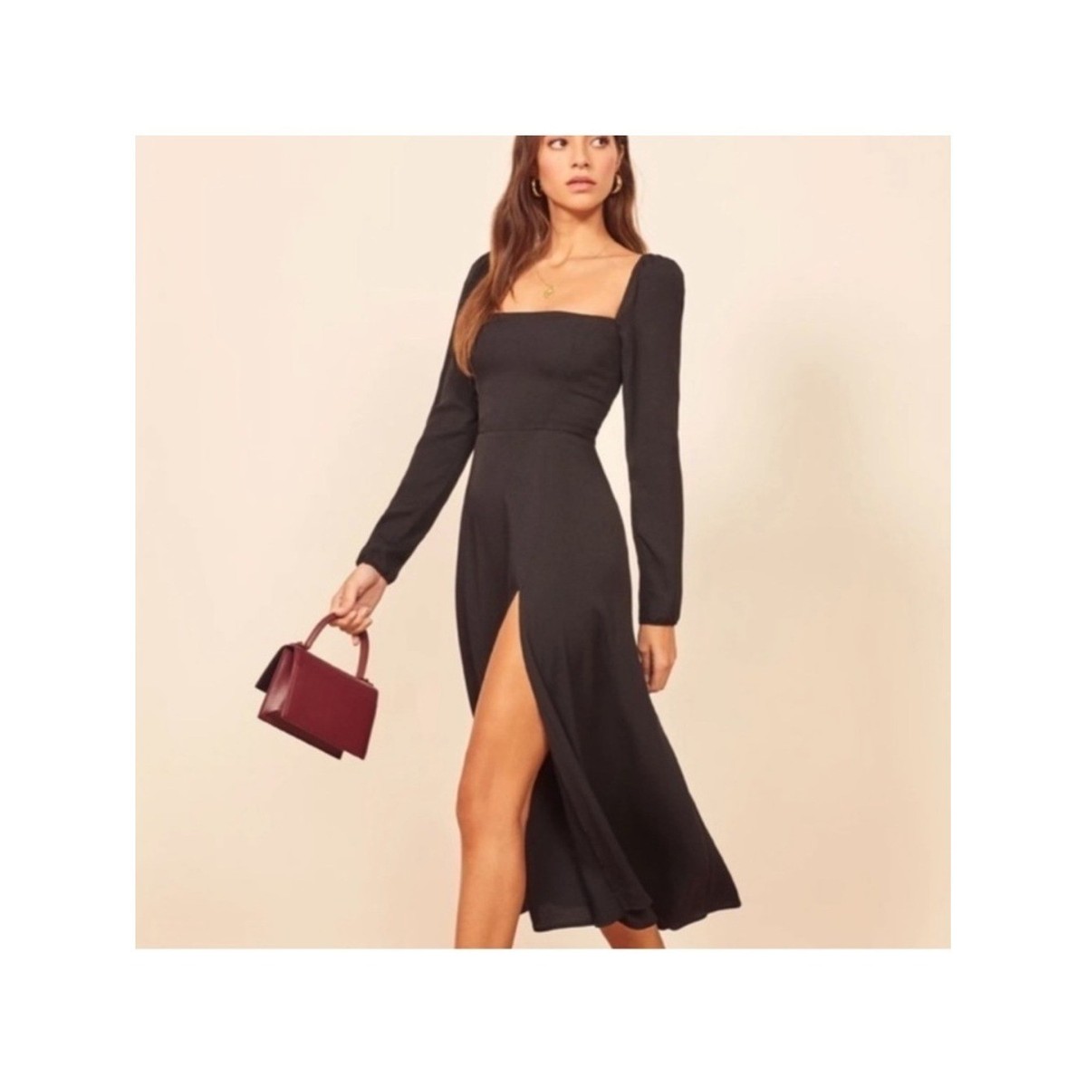 Reformation Sigmund Dress Black Slit Dress Size 2