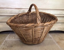 Vntg Woven Bamboo French Country Style Large Gathering Market Basket Farmhouse