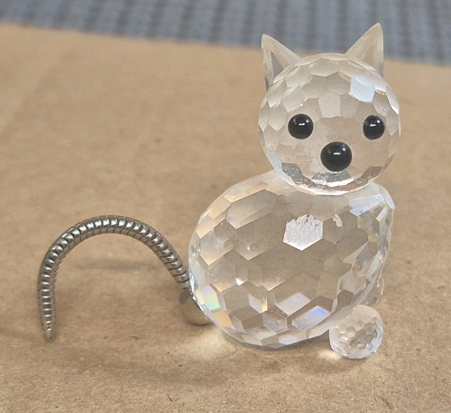 Vintage Swarovski Crystal Cat Figurine – Miniature With Moveable Tail - No Box