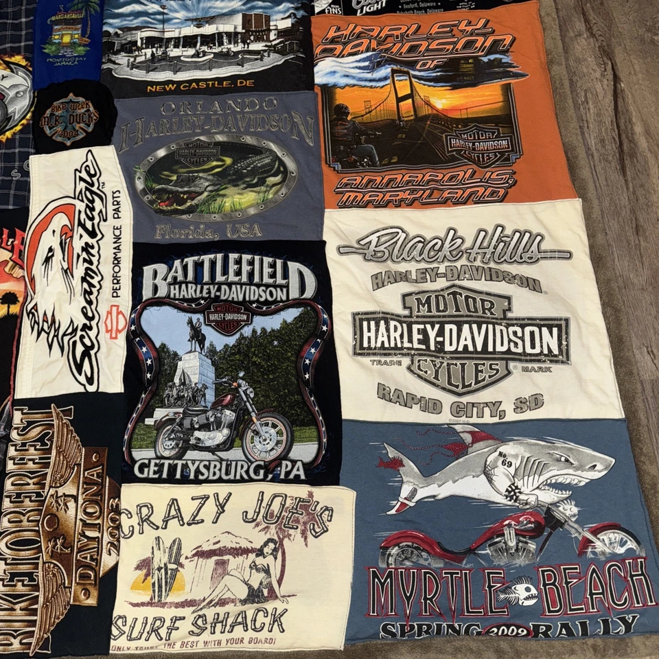 Vintage Harley Davidson T Shirt Quilt Handmade Blanket  57" X 66" (50) - Image 2 of 4