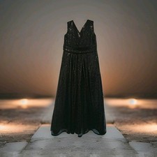 Women’s Black Sequin V-Neck Sleeveless Solid Long Maxi Dress Regular