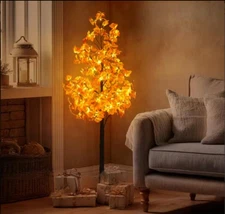 6FT Warm White LED Lighted Maple Tree – 120 Lights, Indoor Autumn Decor for