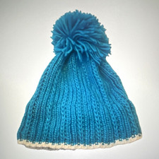 Girls Blue/White Knit Acrylic Beanie Hat with Pom-Pom, One Size