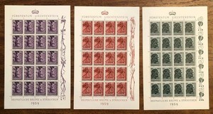 E7278: Liechtenstein #332-334 Mint Sheets of 20, NH; CV $280+