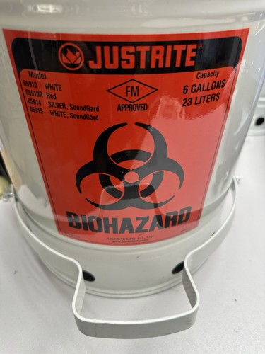 Justrite 05910 Biohazard Waste Can, 15-7/8 In. H