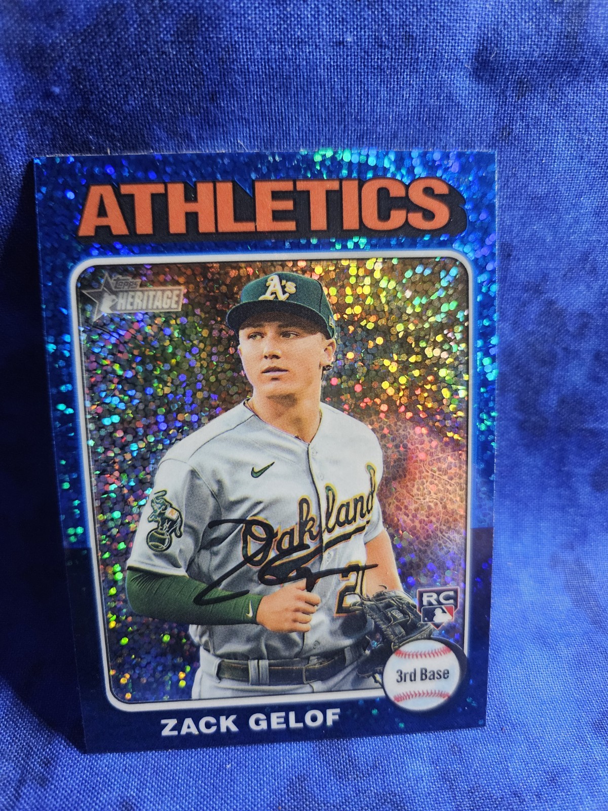 2024 Topps Heritage - Zack Gelof #346 Chrome Blue Sparkle Refractor (RC)