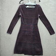 Prana Women Dress S Burgundy Organic Cotton Wool Geometric Sweater Intarsia