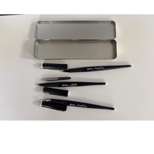 2 Rotring Art Pen F Fine West Germany Stainless Nib Fountain w/Case No Ink