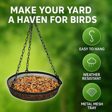 Hanging Bird Feeder Tray Metal Mesh Platform for Outdoors Yard Garden Birds