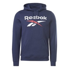 Reebok Hoodie Vector Navy Size 2XL Men's Big Stacked Logo Fleece Classic Fit