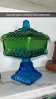 Vintage Jeanette Glass Wedding Cake Box Pedestal Candy Dish-gold trim