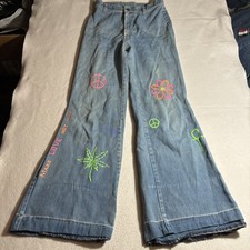 Vintage Levis Jeans Womens 26x31 Blue Bell Bottom Peace 70s Hippie Orange Tab