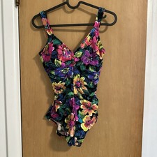 Christina Vintage Bright Tropical Print One Piece Swimsuit Size 12 Resort Beach