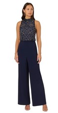 Adrianna Papell Women's Beaded Blouson Wide-Leg Jumpsuit - Light Navy - 6