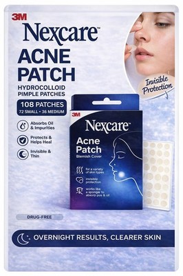 Nexcare Acne Patch 108ct Hydrocolloid Pimple Patch Invisible Overnight Treatment