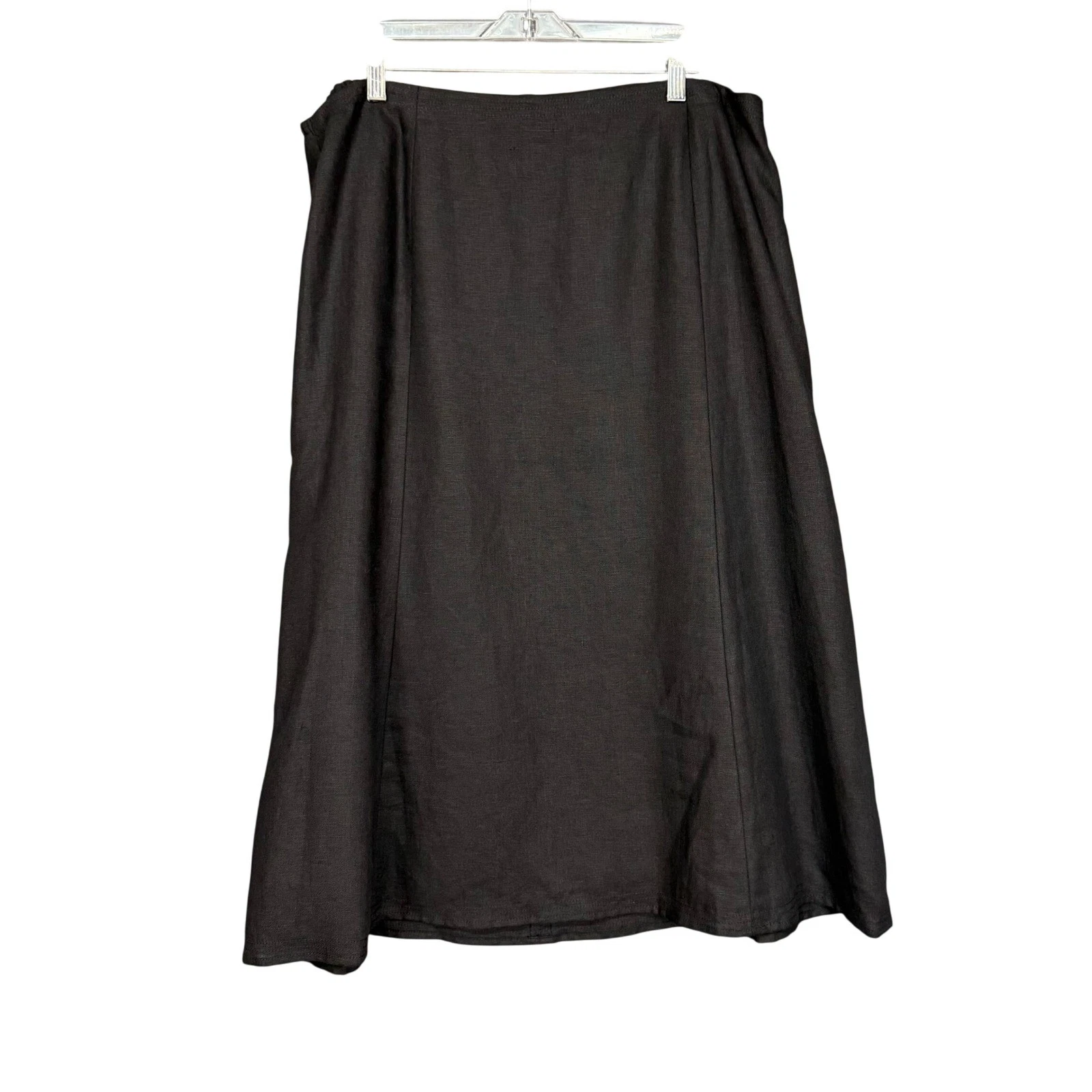 Talbots Skirt Womens 16W Black 100% Linen A-Line Midi Lined Professional Resort