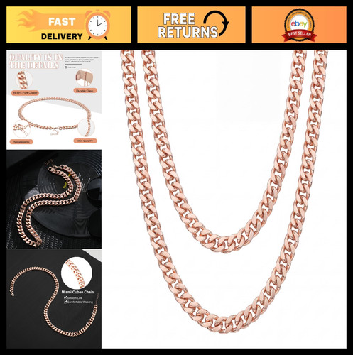 24" Copper Cuban Link Necklace for Men - Heavy Solid Chain Jewelry, Great Gift!
