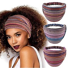 Boho Wide Headbands African Head Wraps - Stripe Turban Set1