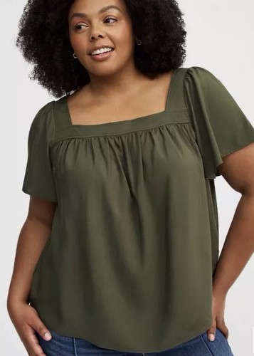 NWT TORRID Olive Square-Neck Flutter Sleeve Women's Top