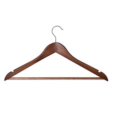 Wood Suit Hangers Horizontal Bar Nonslip Notches Adult 5 Pack Walnut Finish