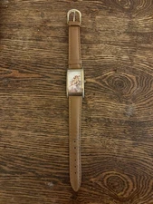 VINTAGE CLASSICO 90’s Angels Cherub Watch Brown Leather Strap Gold Rectangular