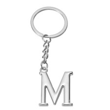 Initial Letter Key Chain Letter M Key Chain Pendant Key Ring Silver