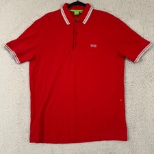 Hugo Boss Mens Paddy Polo Shirt Red Short Sleeve Striped Trim Size XL 50198254