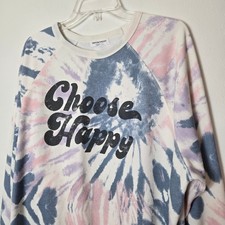 Grayson Threads Choose Happy Tie Dye Raglan Sweatshirt Large Pink Blue Purple