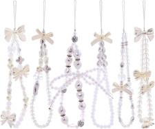 6PCS Beaded Phone Charms Strap Fruit Star Faux Pearl Rainbow Beads Phone Chains