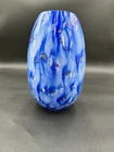 Mid-Century Murano Vase 70s Blue and White Glass 10.5 Inches Vintage