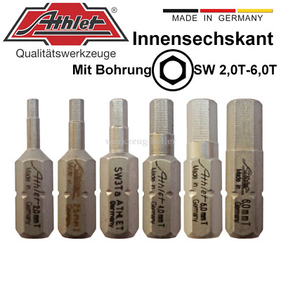 Wiha/Athlet Innensechskant Bits mit Bohrung (Tamper) SW 2,0-6,0mm | 5/64''-3/16''