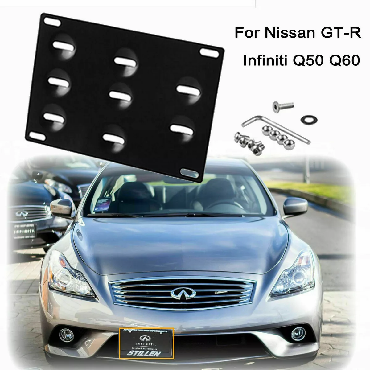 JDM Tow Hook License Plate Bumper Mount Bracket For Infiniti Q50 Q60 Nissan  GT-R