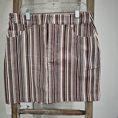 Cute Forever 21 Pink Striped Mini Skirt Pockets Button And Zipper