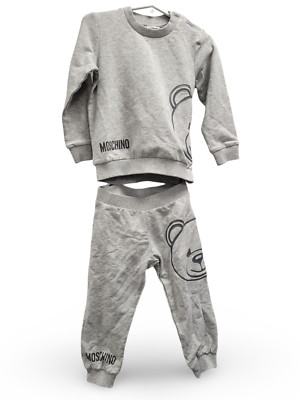 NWT New Moschino Baby Grey Sweat Shirt & Pants 2pc Set with Teddy Print 18/24m