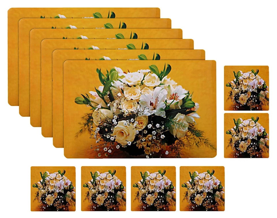 Flower Printed PVC Stain Resistant, Anti-Skid, Waterproof Placemats 6 Pcs - Image 2 of 4