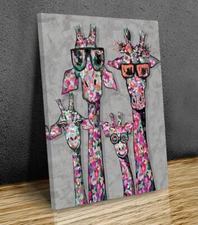 Curious Giraffe Family 4 figures  Home Decor mounted canvas print ready to hang