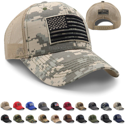 Mens Cotton Baseball Cap USA Army American Flag Tactical Trucker Hats Mesh Hat