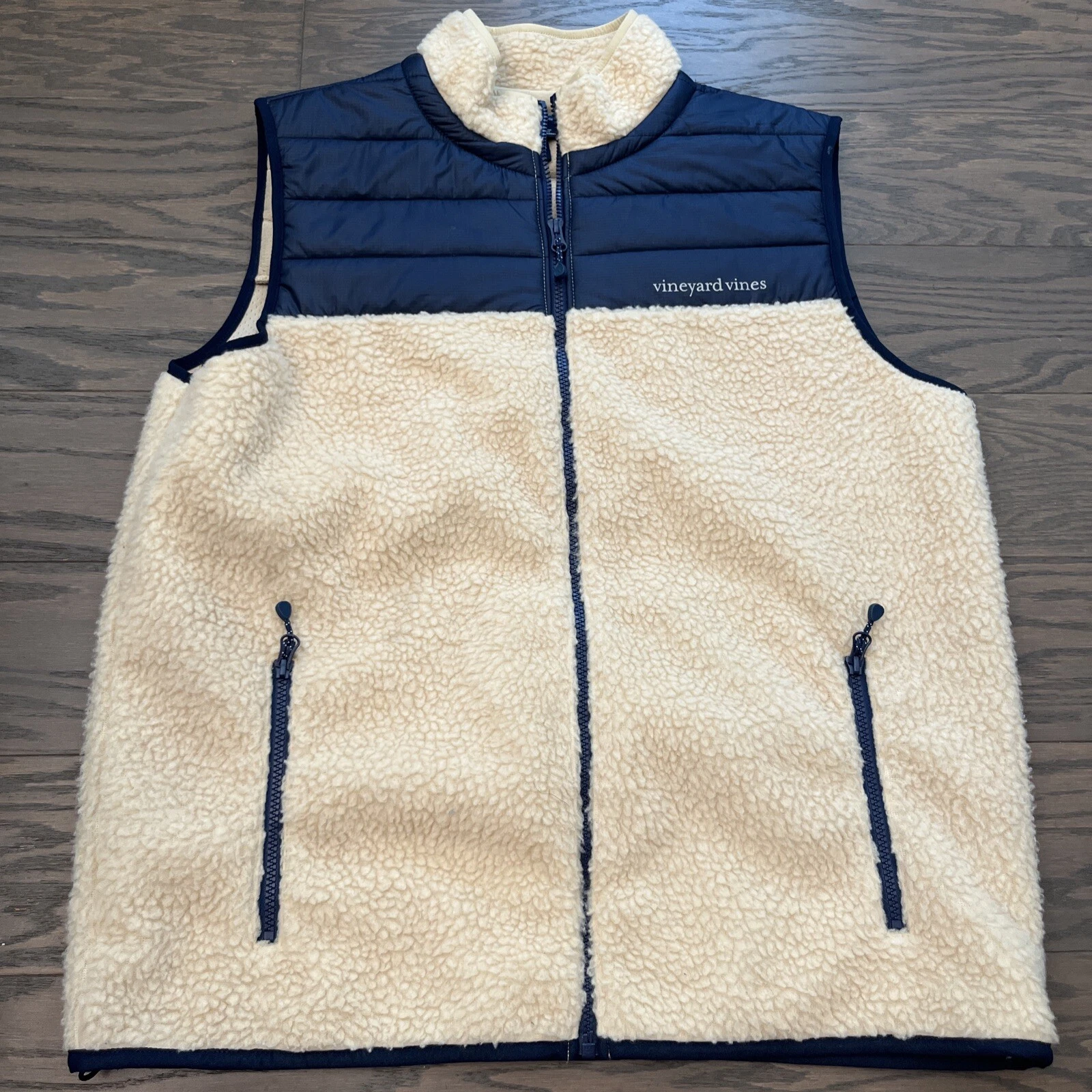 Vineyard Vines Puffer Deep Pile Sherpa Vest Mens Large Fleece Outdoor Preppy EUC