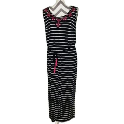 Talbots Women's Striped Embroidered Maxi Dress Size LP Large Petite NWT