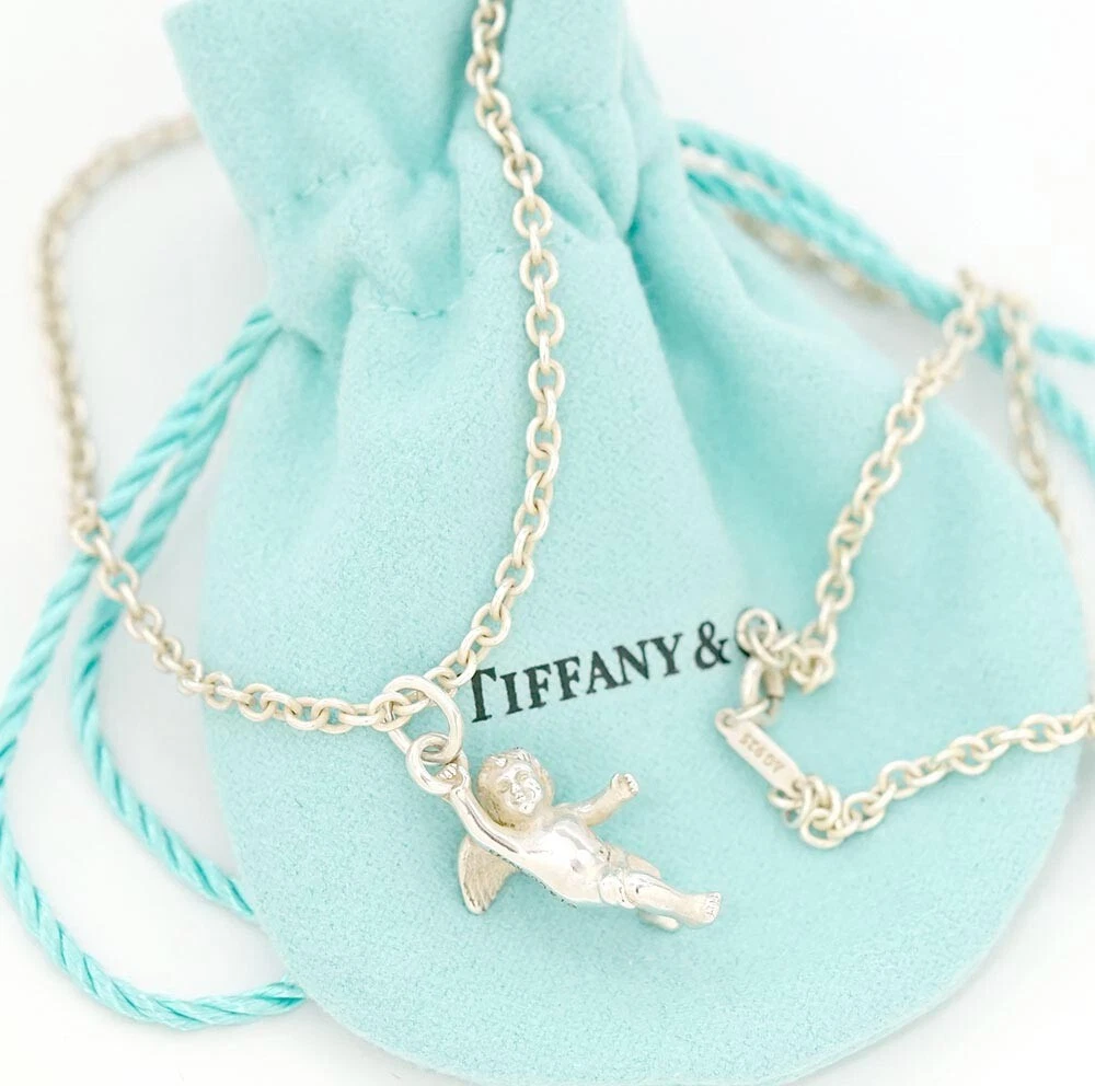 Tiffany Co. Angel Cherub Pendant Necklace 18