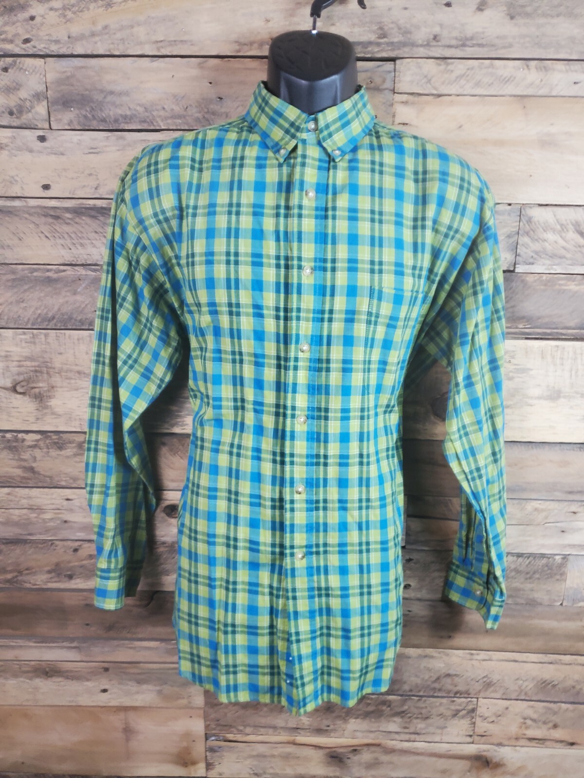 Basic Edition Button Down Shirt Green Blue Large … - image 1