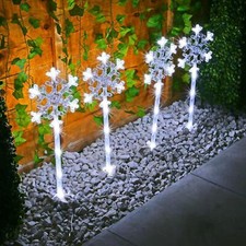 Set of 4 Snowflake Christmas Xmas Pathway Lights Stake Outdoor Garden Lights