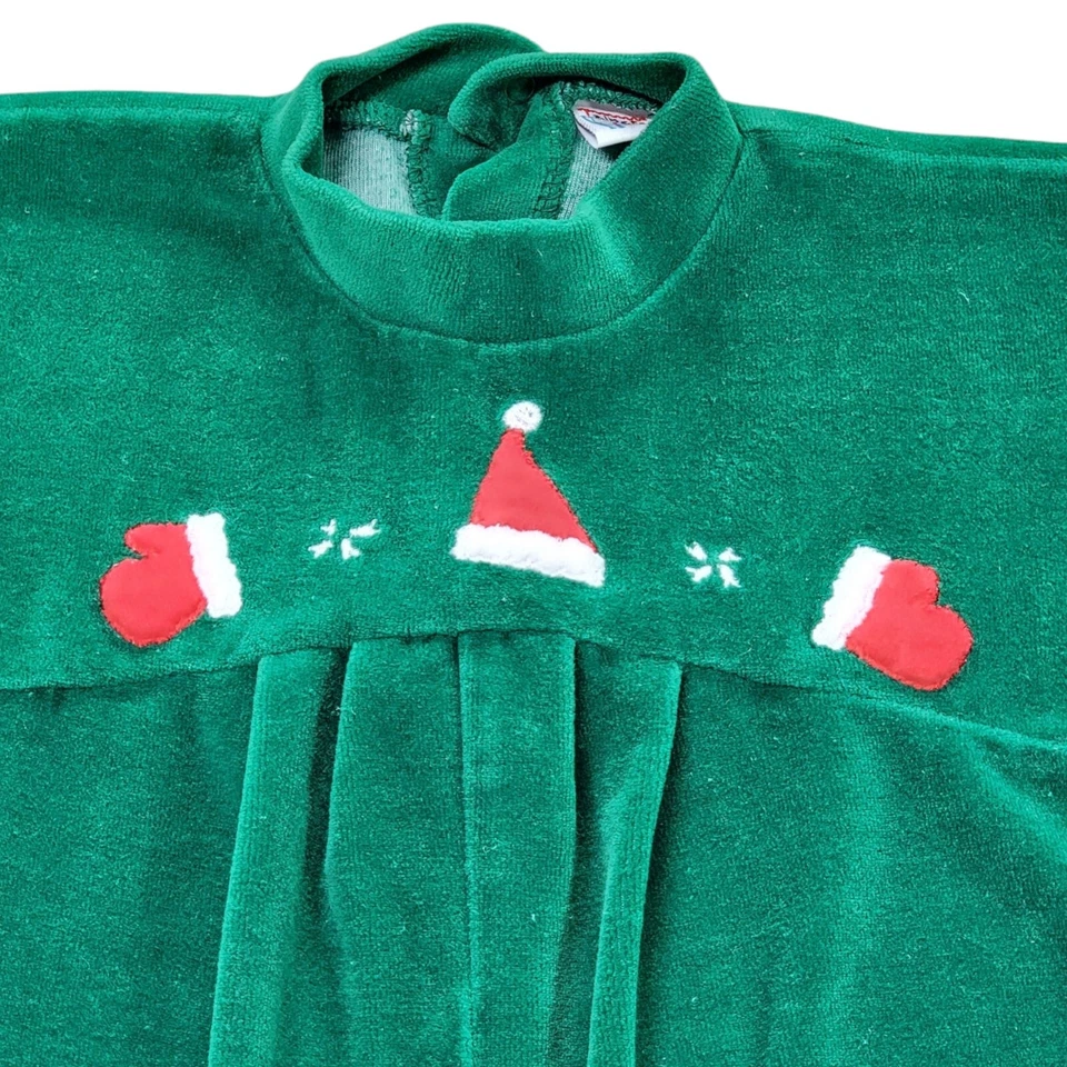 De Colección Talbots Niños Bebé Pijama 6 Meses Terciopelo Navidad Mameluco Verde Papá Noel Sombrero Foto 4 de 4