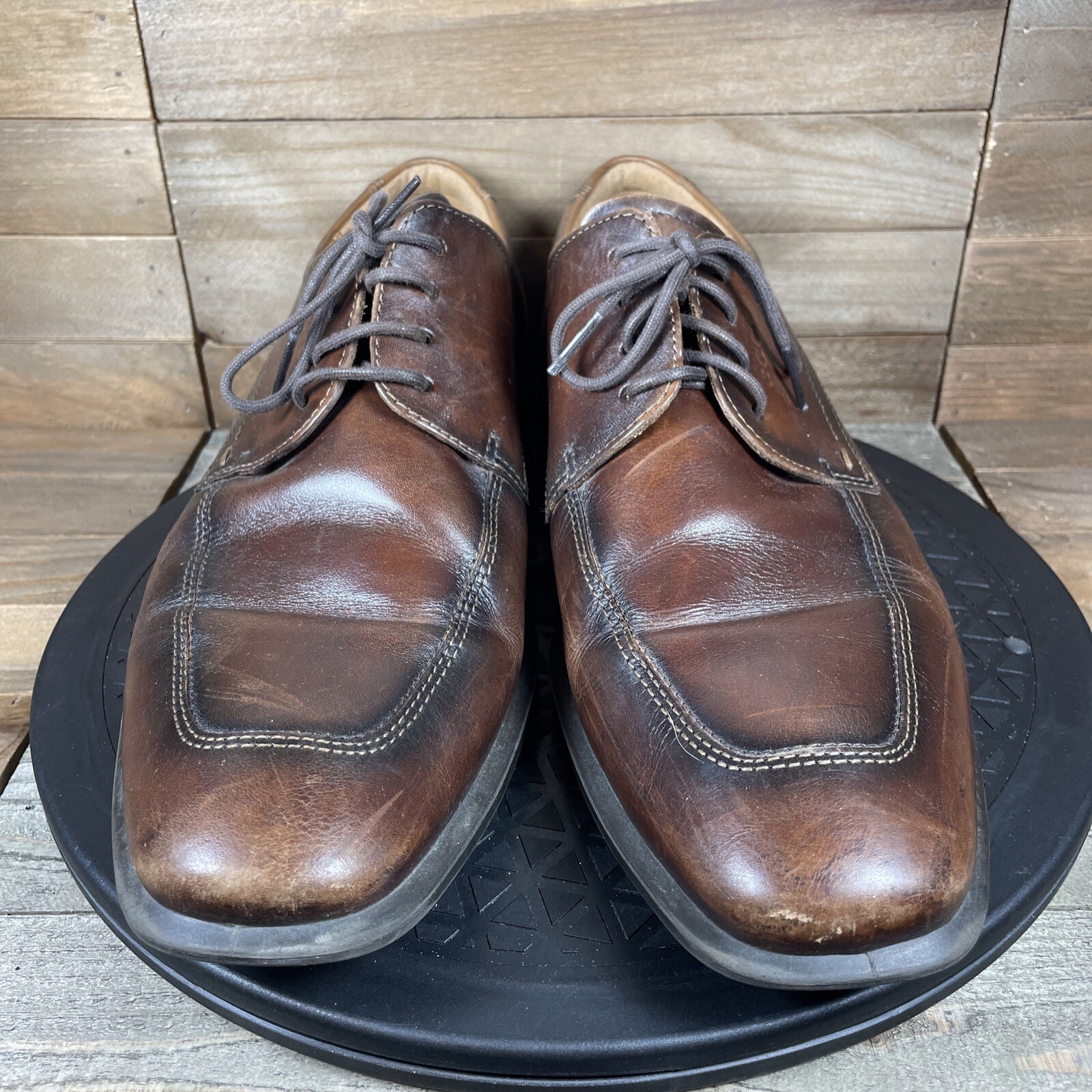 Ecco Brown Leather Apron Toe Derby Shoes Mens EU 42 U… Gem